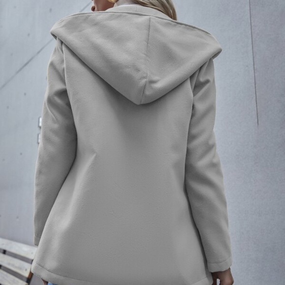 Grey hoodie double breasted fall button pea coat Jacket - Picture 10 of 10